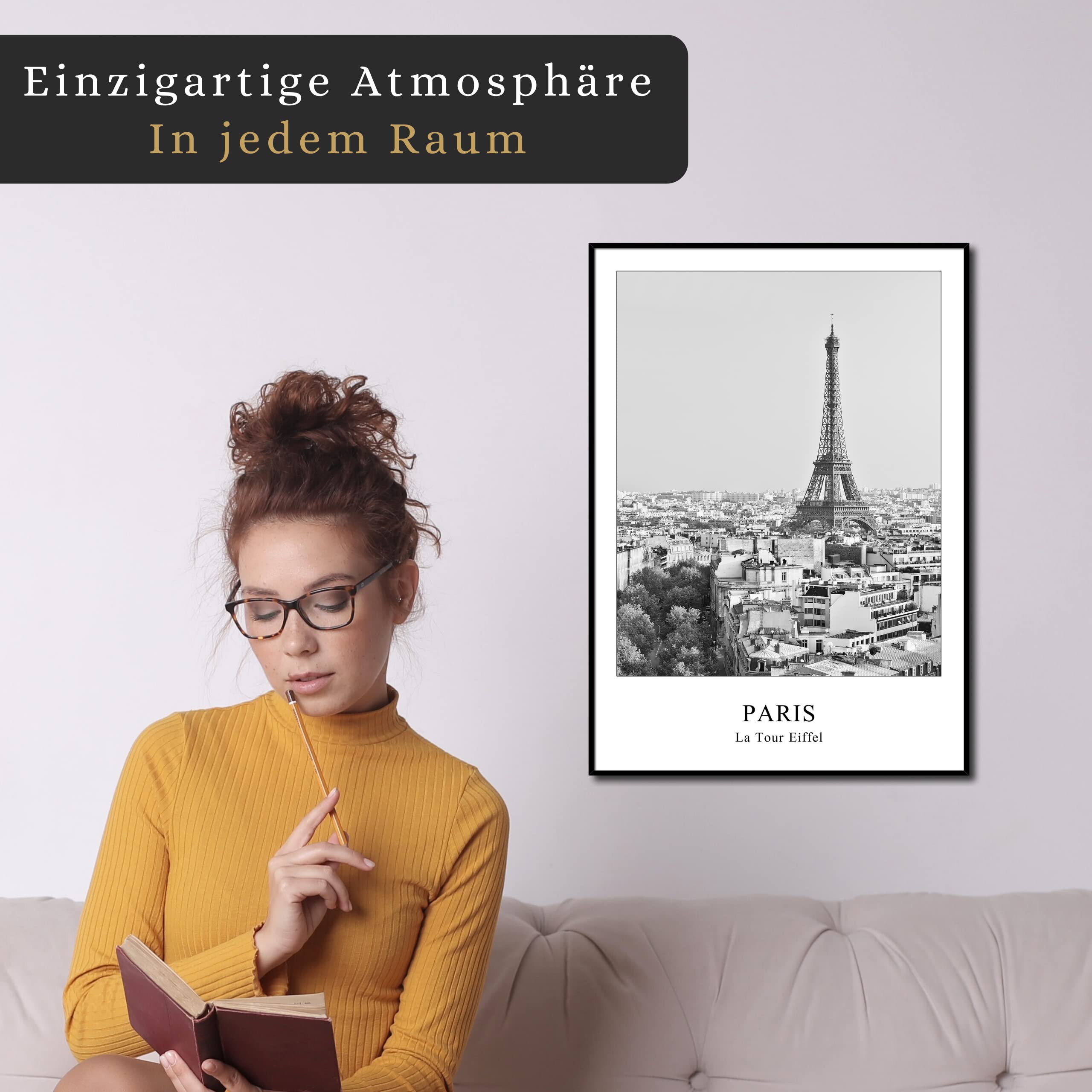 Schilderij afbeelding van Eiffeltoren en brug in zwart en wit - Canvas afdrukken • NL
