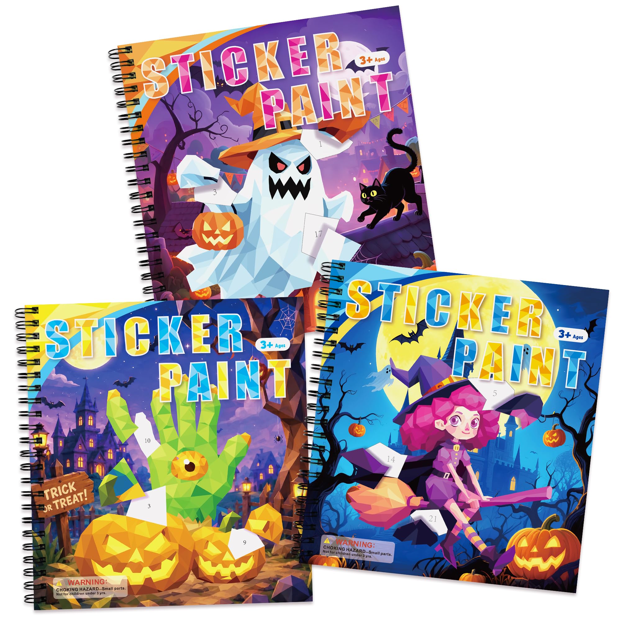 TCJJ 3pcs Halloween Sticker Books for Kids Ages 3-8,30 Pictures Girls Sticker Books by Number,Kids Stickers Book for Improve Intelligence,for Halloween Gifts