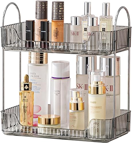 Miniatura 12 de Organizador de baño de 3 niveles en bandeja para encimera, organizador de maquillaje, perfume, cuidado de la piel para tocador de baño (verde)