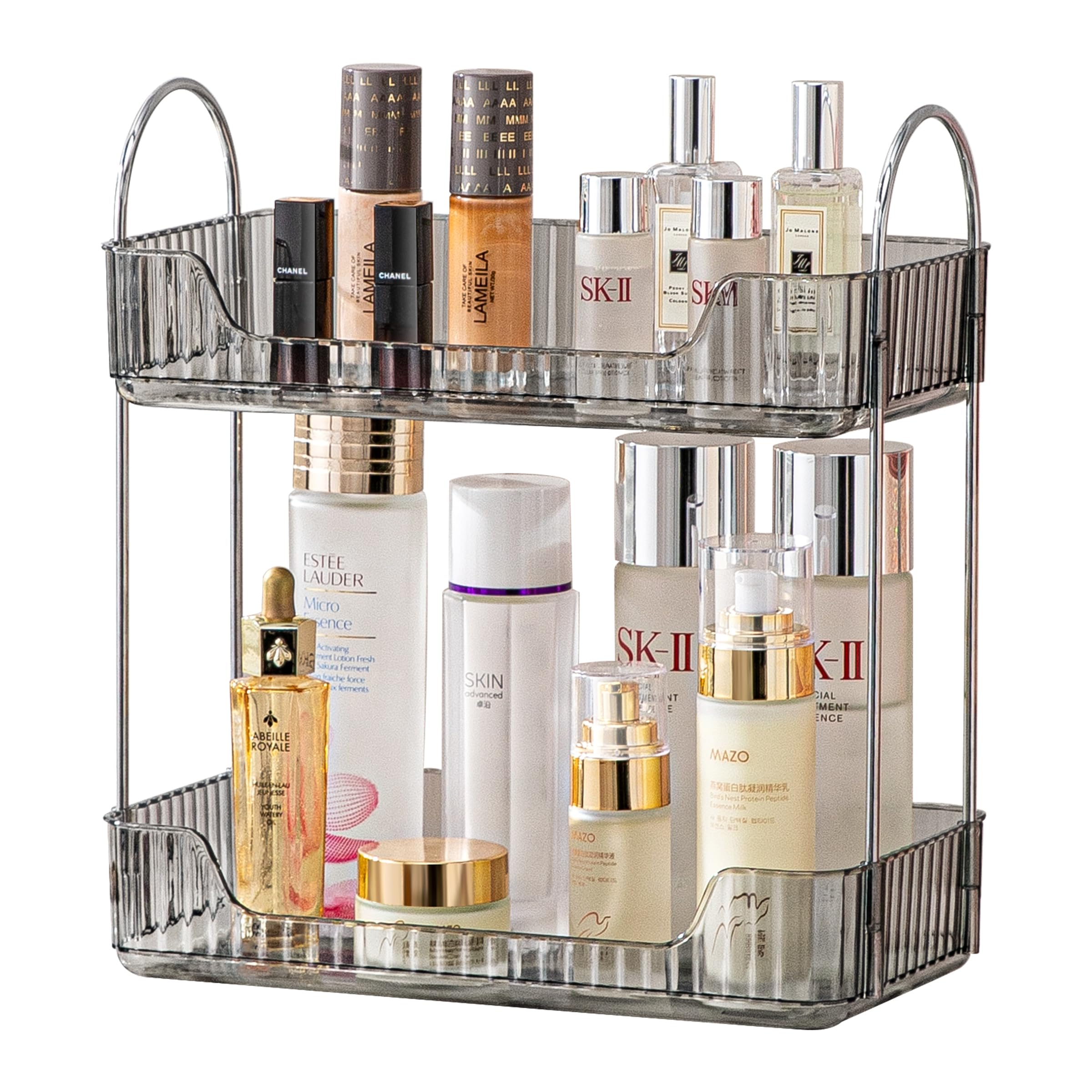Akinbas 2 Tier Bathroom Organizer Countertop Makeup Perfume Tray Skincare Organizer for Bathroom Dresser Vanity (Grey)