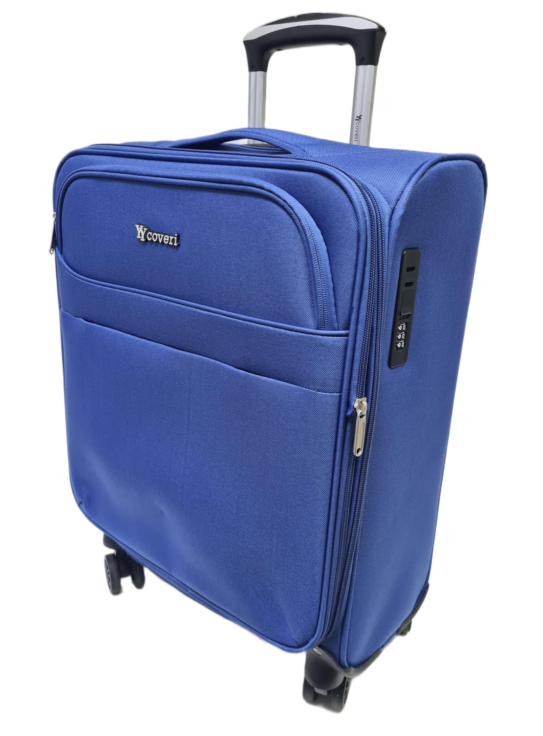 COVERI COLLECTION Trolley Morbido, bagaglio a mano 55x38x20 4 ruote, Chiusura Combinazione,Misure Ideali, Perfette per Ryanair, Air Italy, easyJet, Lufthansa ESPANDIBILE !!! (BLU NAVY)
