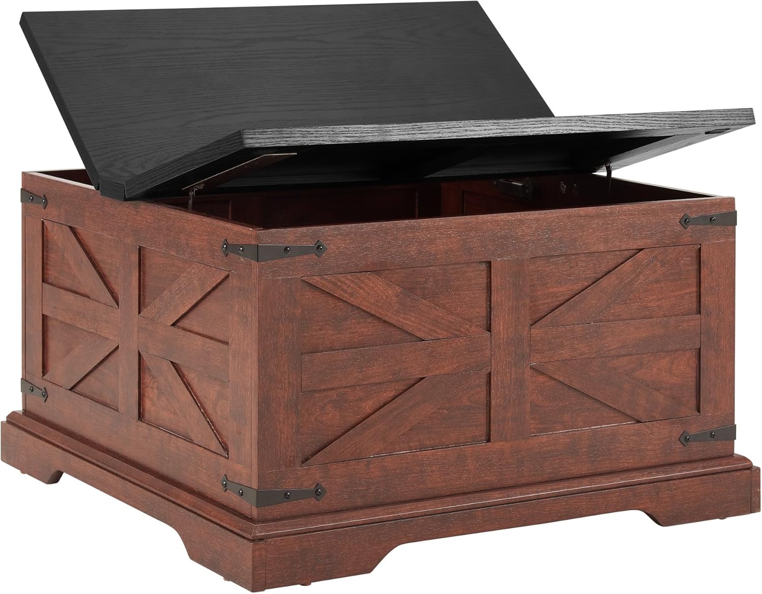 Farmhouse Coffee Table 32" W Square Wood Center Table with Hinged Lift Top with Large Hidden Storage Compartment for Home, Living Room (Oak & Style 1)