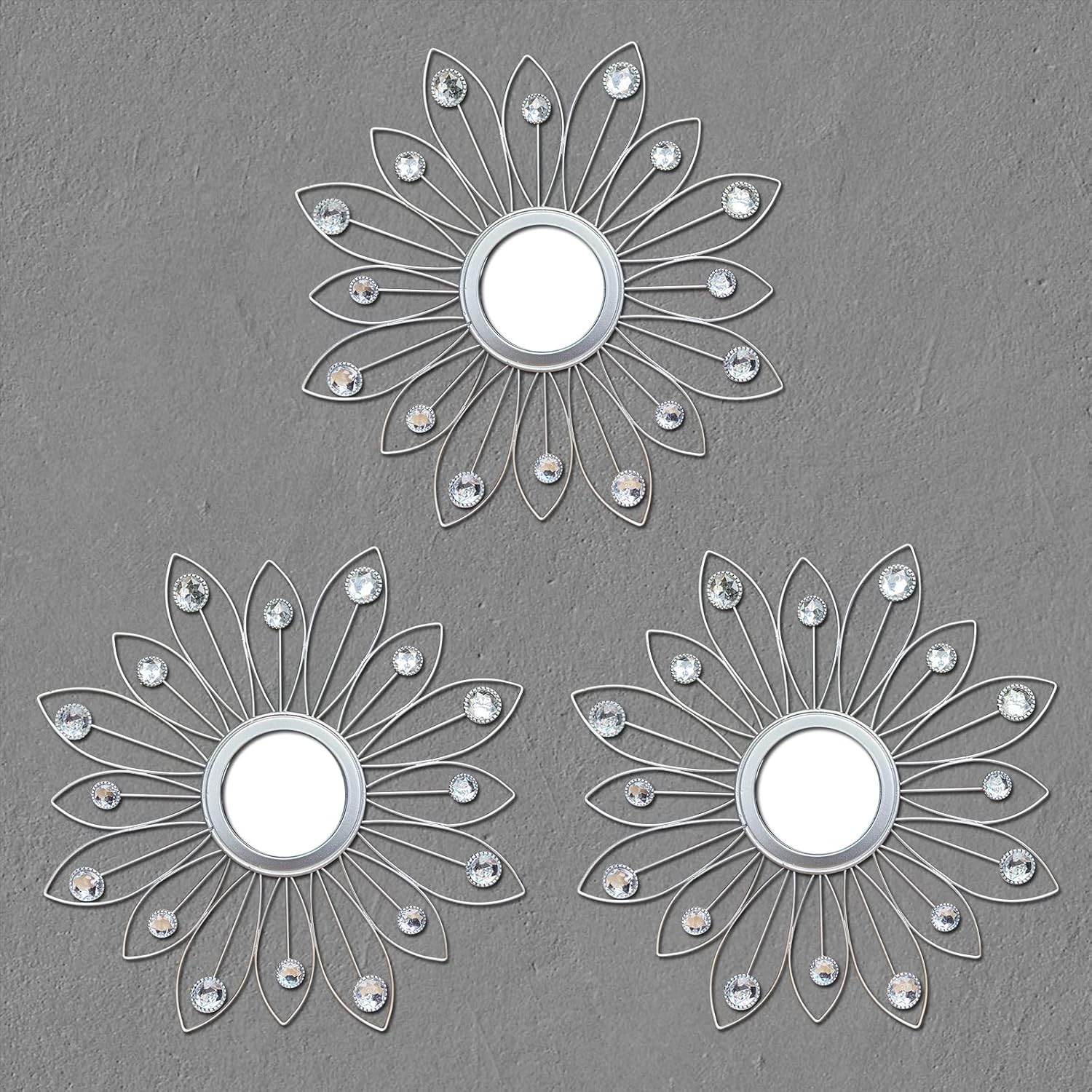 Cityelf Set 3 Silver Crystal Mirrors Wall Decor Crush Burst