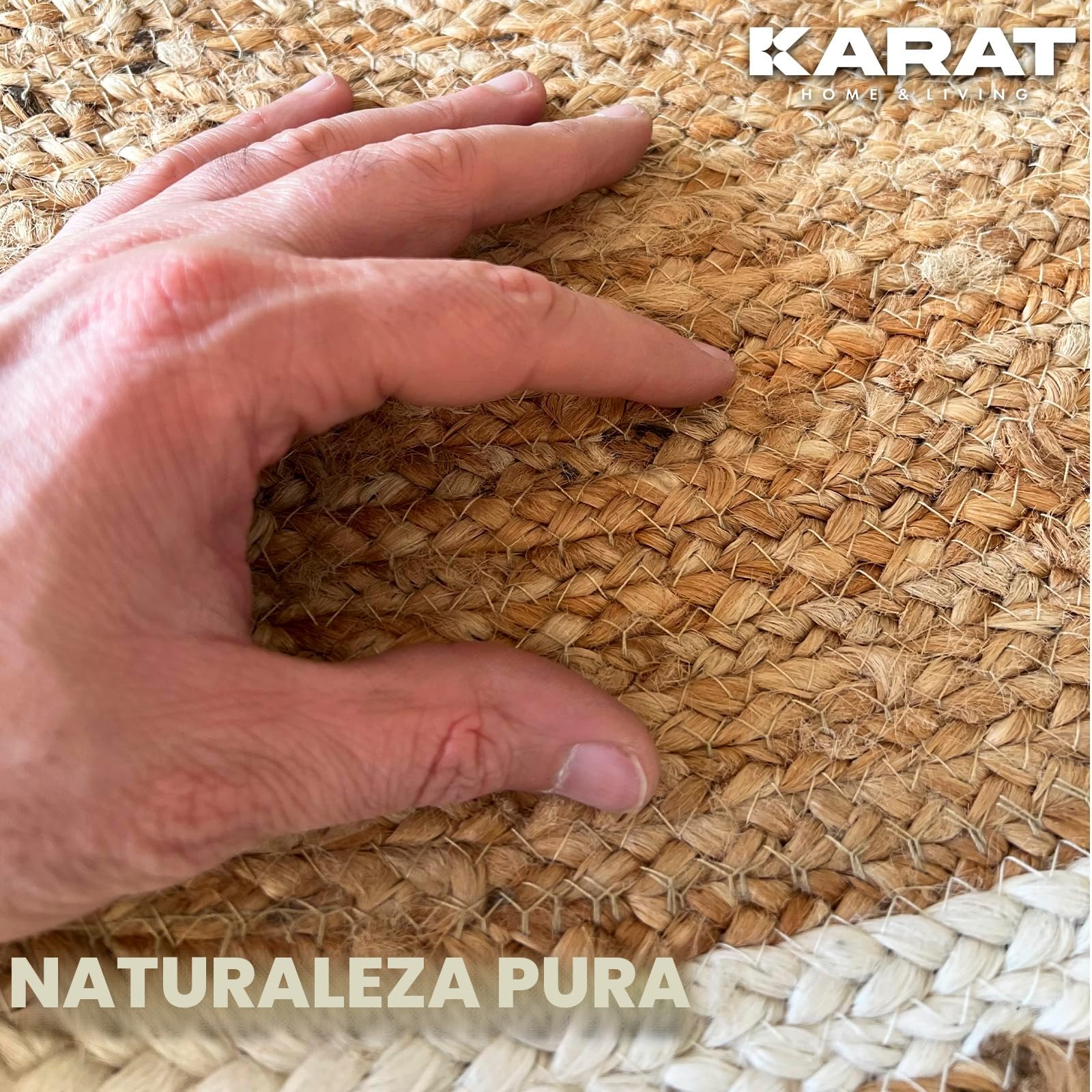 KARAT alfombrar redonda de yute de 200 cm de diámetro, rafia 100% fibra natural, tejido a mano, robusta y resistente al desgarro para cocina y salón (Mumbai)