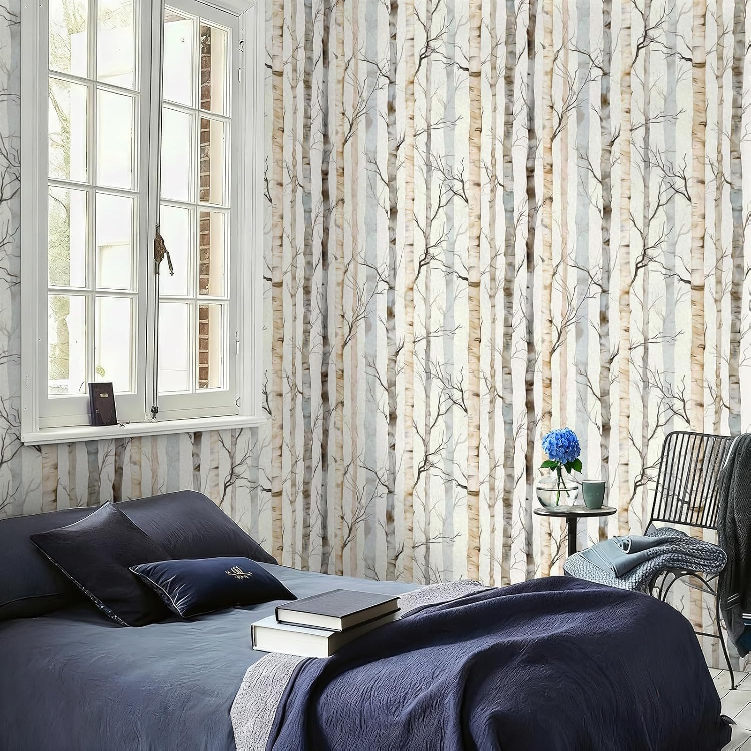 Peel and Stick Vintage Birch Wallpaper Forest Removable Nature Botanical Tree 17.7" x 236.22" Wall Paper Self Adhesive Watercolor Contact Paper for Classroom Bedroom Laundry Room Bathroom