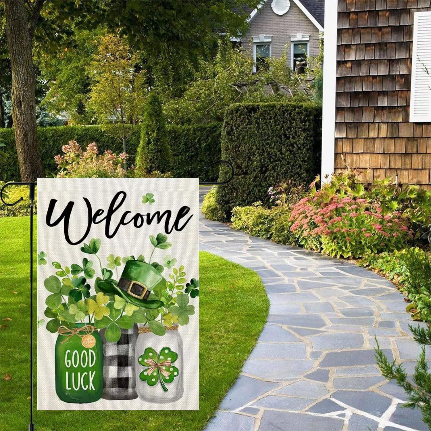 St. Patrick’s Day Shamrocks Garden Flag, 12x18 Inch Double-Sided Flag Featuring Three Jars, Shamrock Design - Image 2