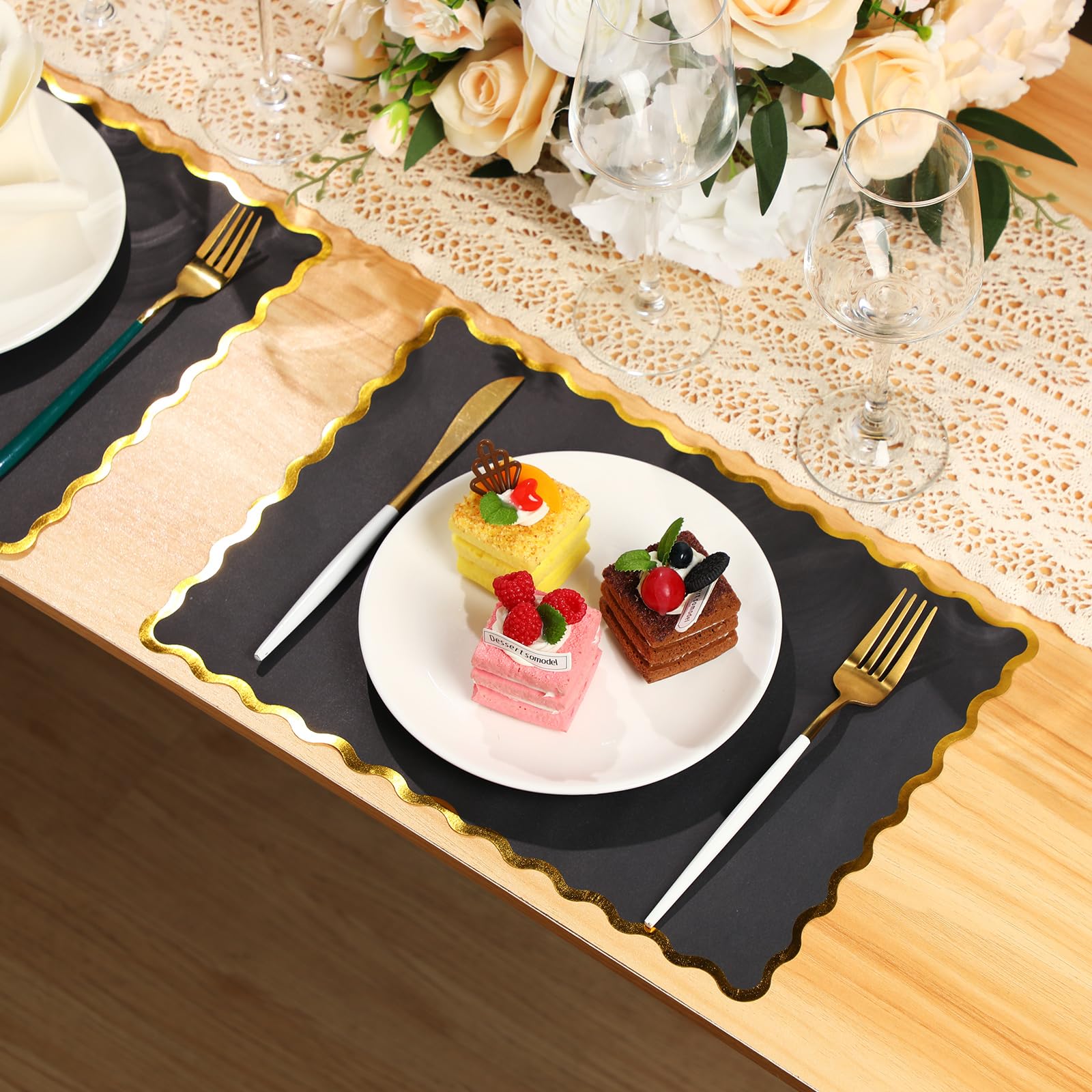 FoldTier 150 manteles individuales de papel de 10 x 14 pulgadas, manteles individuales de papel desechables con bordes festoneados para restaurante, hogar, catering, comedor, boda, fiesta, decoración