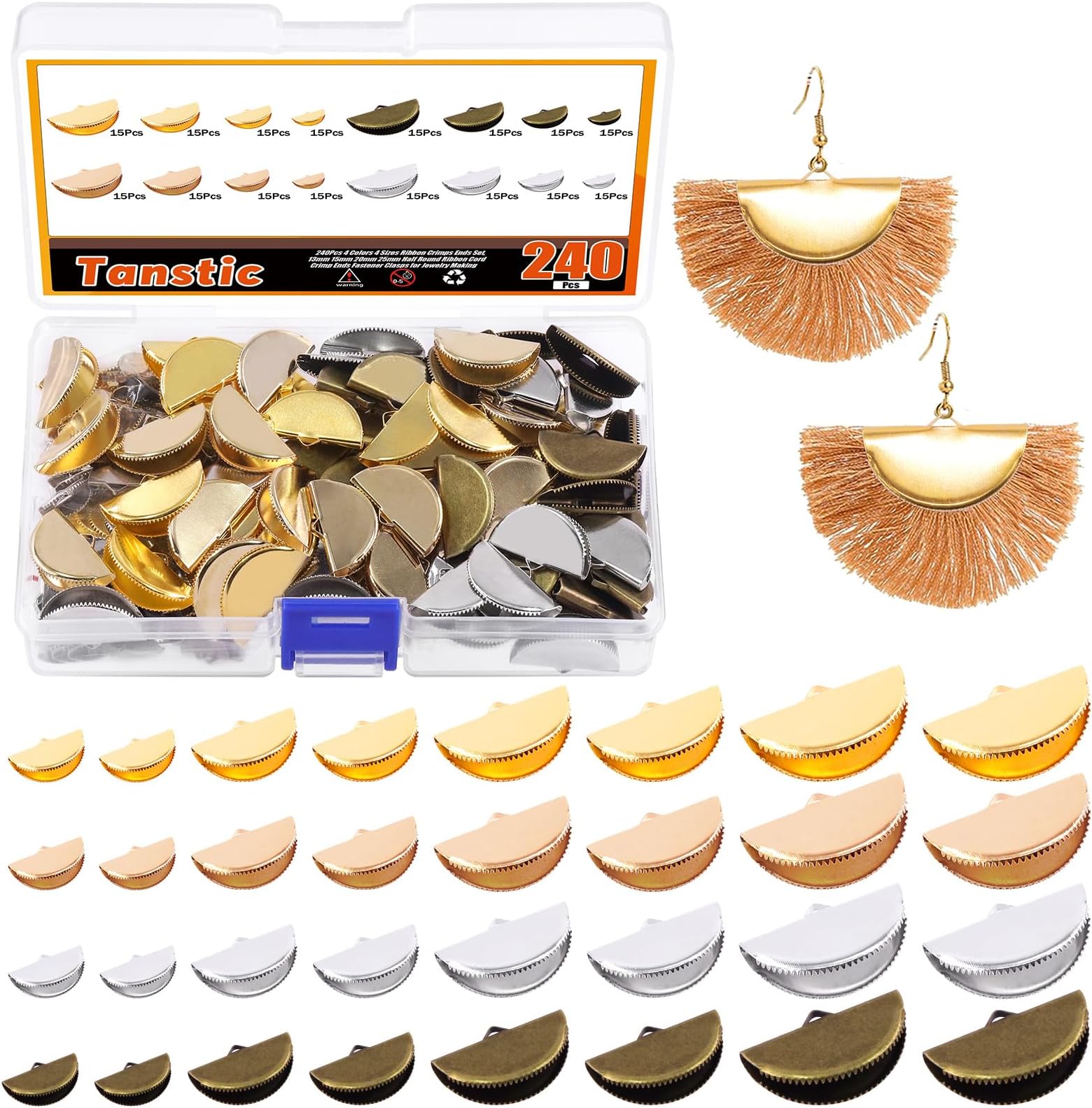 Tanstic 701Pcs Ribbon Ends with Pliers Set 5 Size 5 Color