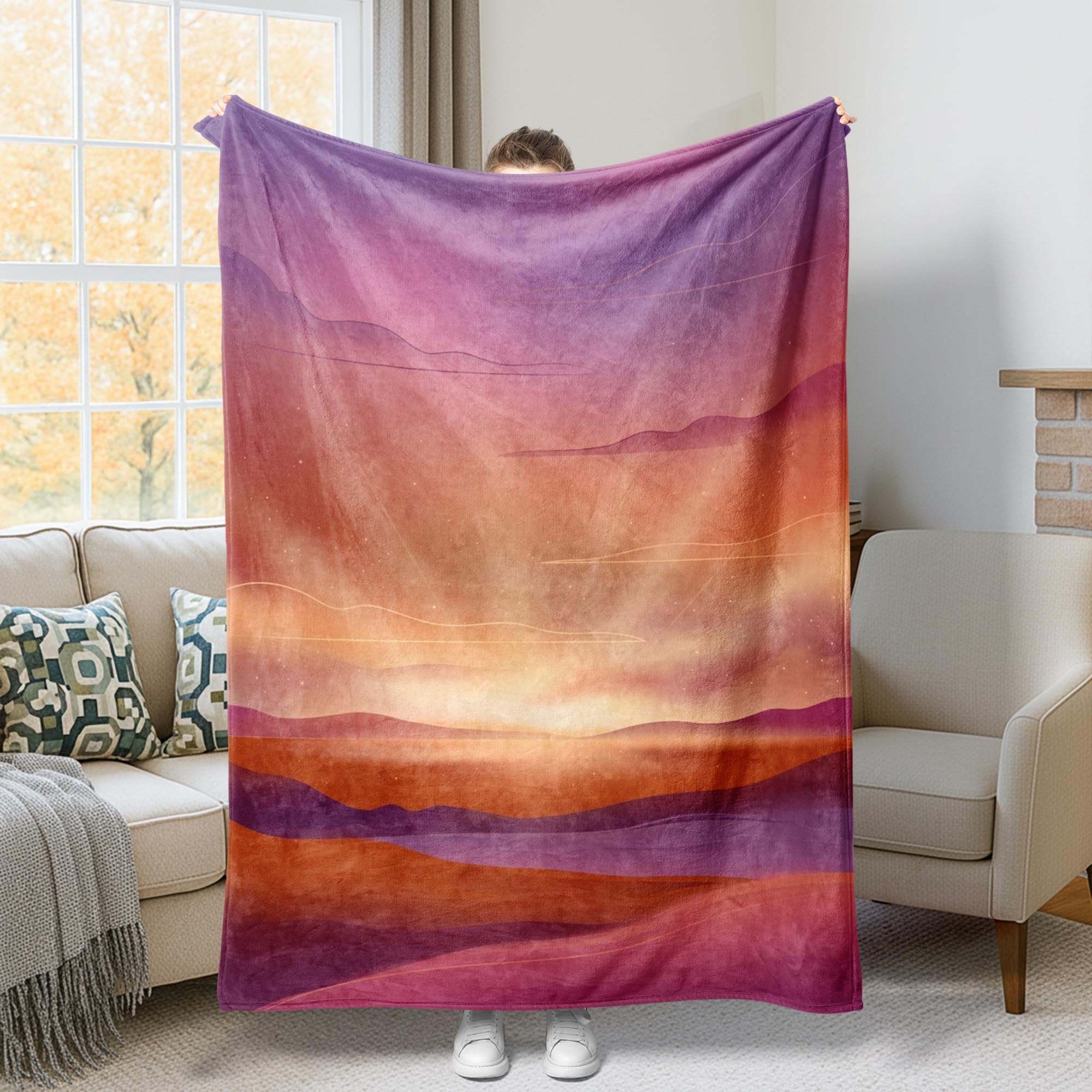 Couverture de montagne violette plaid doux esthétique pour lit