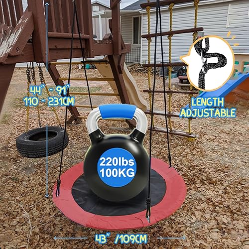 Miniatura 5 de Hishine Columpio de platillo de 43 pulgadas para niños columpio de platillo volador impermeable con giro de 360 correas para colgar cuerdas