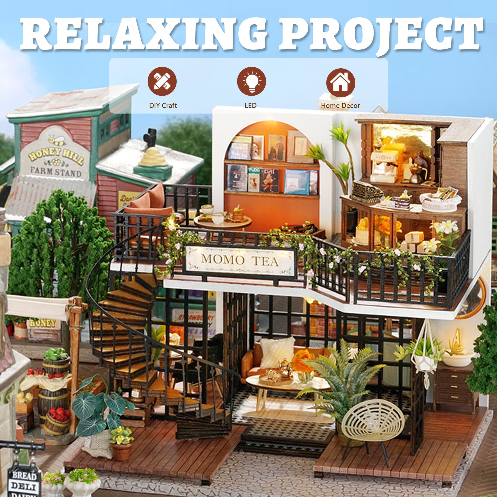 Kit de casa de muñecas en miniatura, habitación creativa con muebles para regalo romántico de obras de arte (Forest Teashop) 8