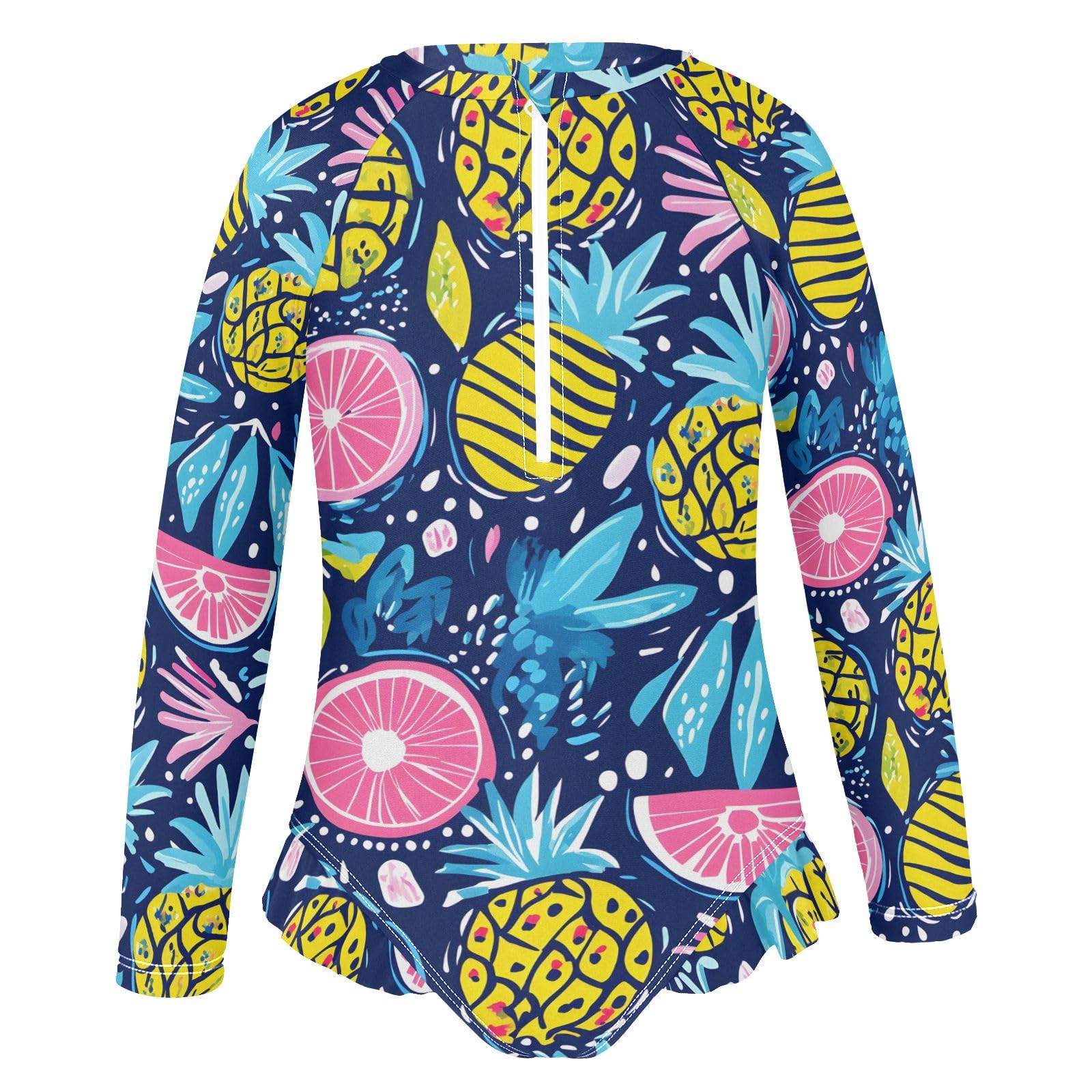 ALAZA Bathing Suits for Girls Toddler Girl Swimsuit Pineapple Fruits Long Sleeve UPF 50+ 5-6T