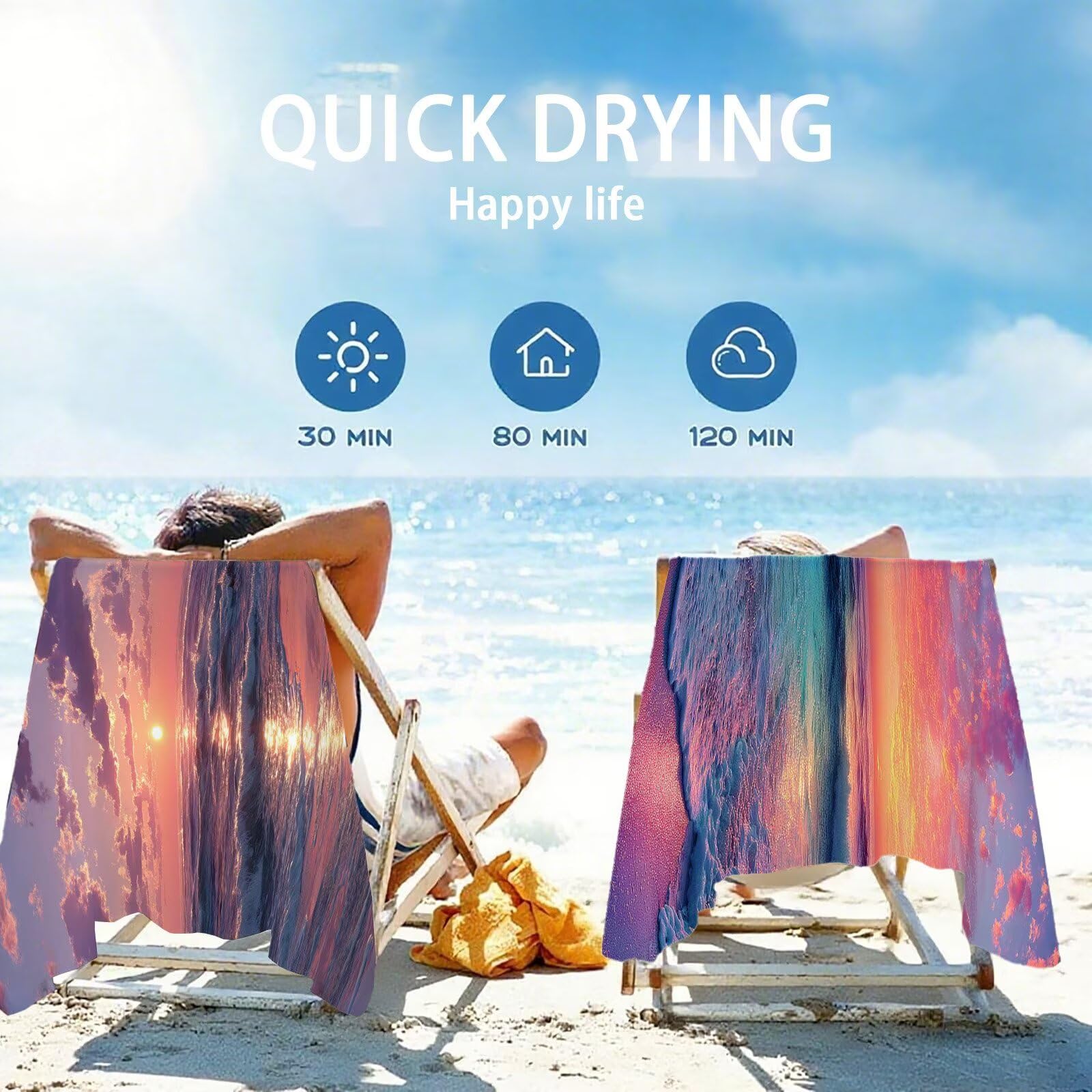 Mikrofaser Strandtuch 80x160cm, Sonnenuntergang Strandtuch Sternenhimmel Saunahandtuc 2 Stück Stranddecke Sandfrei, Schnell Trocknendes, Saugfahiges Strandmatte für Urlaub Schwimmen Camping OC-409