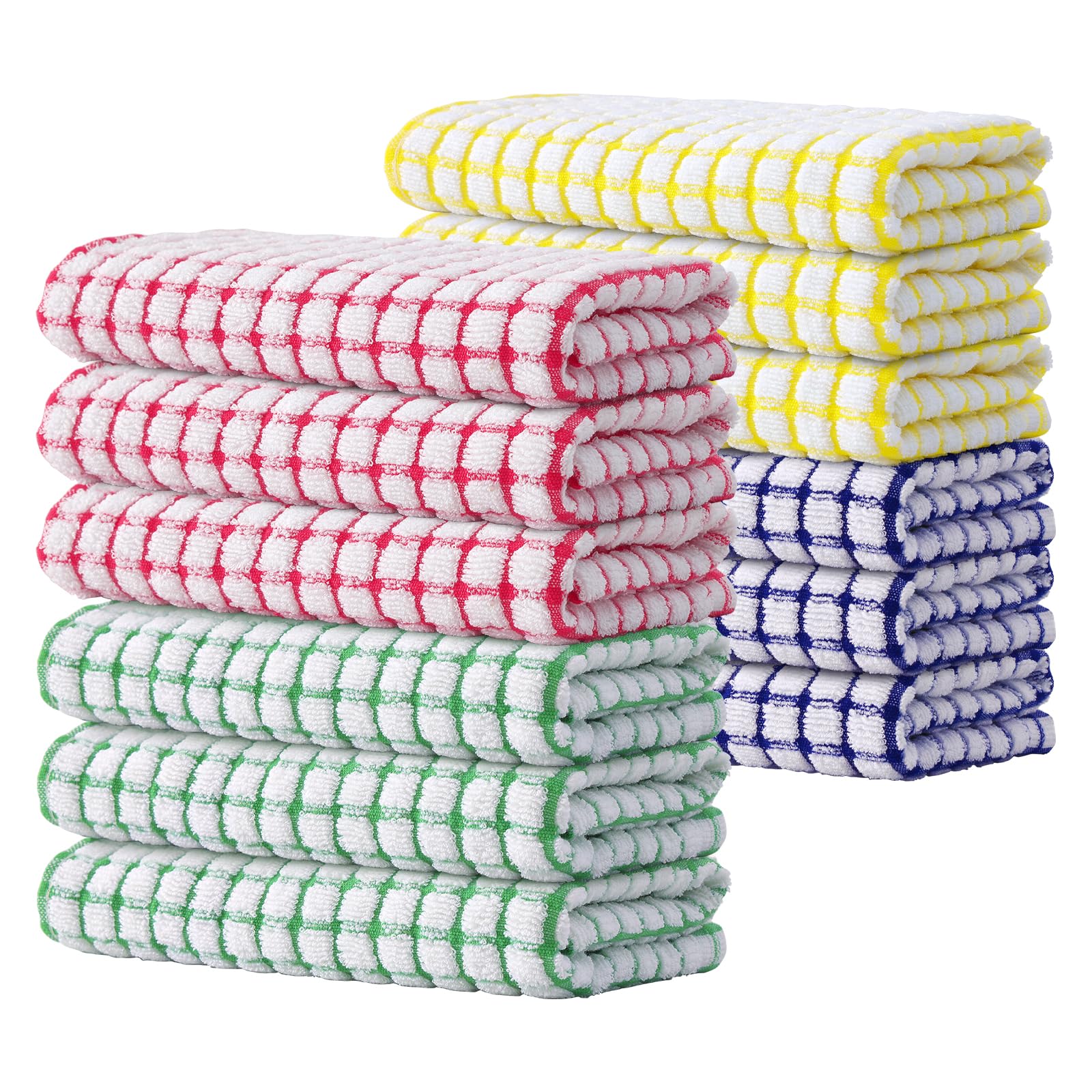 Kitinjoy Baumwolle 12 Stück Frottee Küchentücher, 40x60 cm Superweiche und saugfähige Geschirrtücher, schnell trocknende Handtücher zum Trocknen der Küche, Mehrfarben