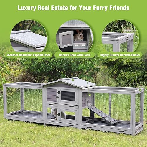 Miniatura 6 de Rabbit Hutch - Jaula de conejo para interiores y exteriores, jaula grande para conejillos de indias con 4 bandejas extraíbles profundas sin fugas,