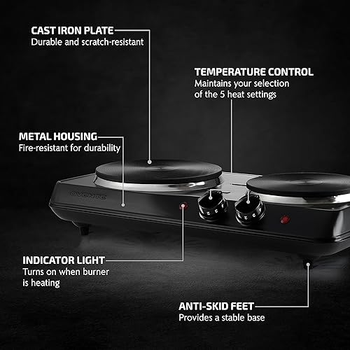 Miniatura 6 de OVENTE Plancha eléctrica con superficie de cocción antiadherente plana de 16 x 10 pulgadas, termostato ajustable y encimera eléctrica de doble