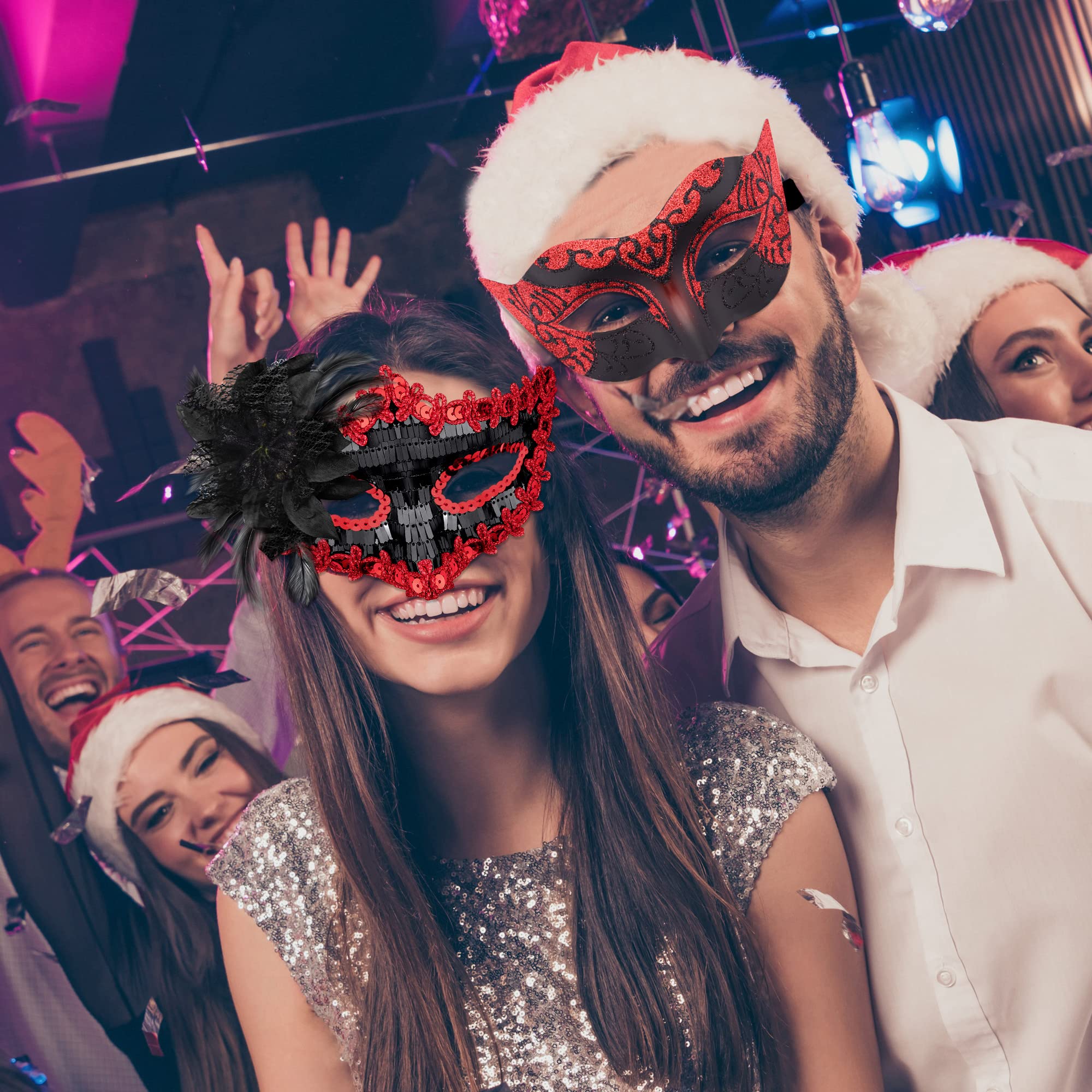 SIQUK 2 sztuki para maska wenecka maskarada maska maska maskaradowa maskaradowa maskaradowa dla kobiet, mężczyzn, oczu, na Halloween, karnawałowa maskarada, czarna i czerwona