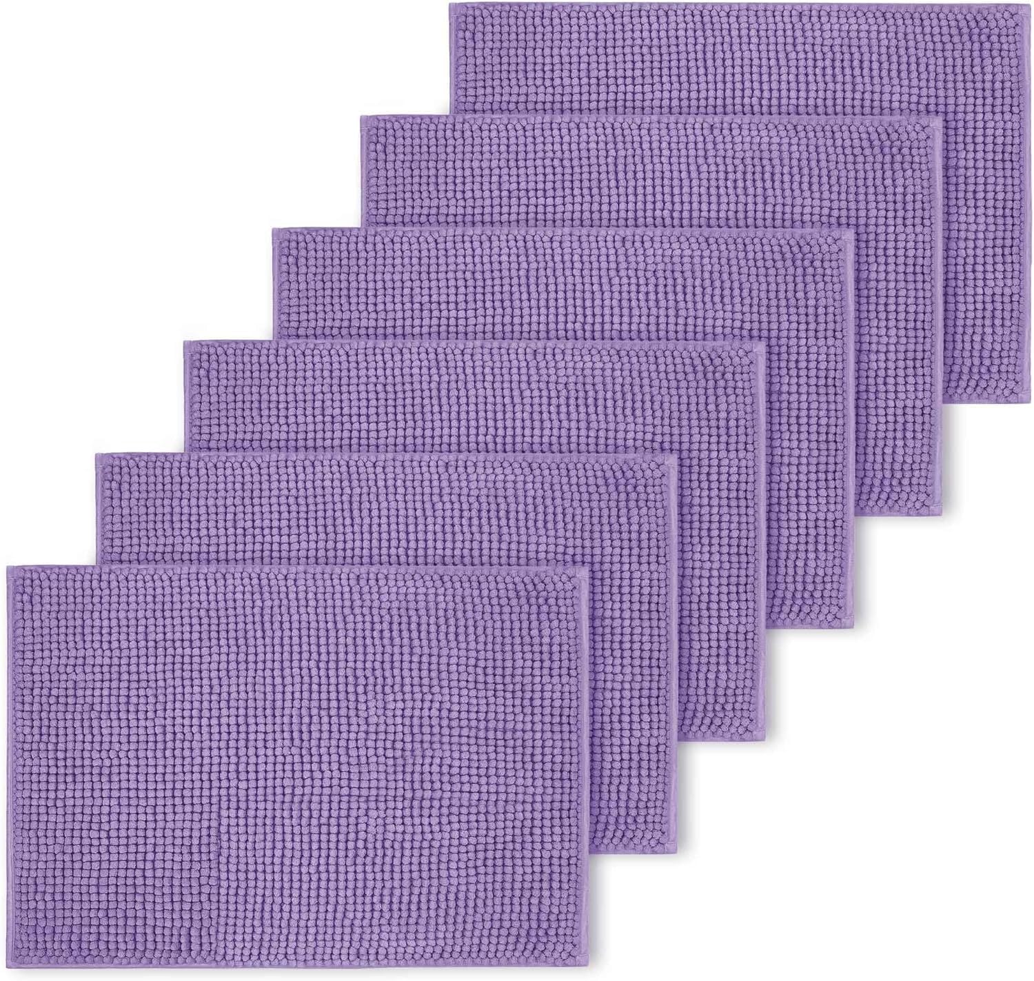 BedLooms Lilac Bath Mat Non Slip Anti Mould (6 pack) - Machine Washable Bath Mats 60x90cm Chenille Bathroom Mat Super Absorbent Extra Soft Fluffy Shower Mat โ image 1
