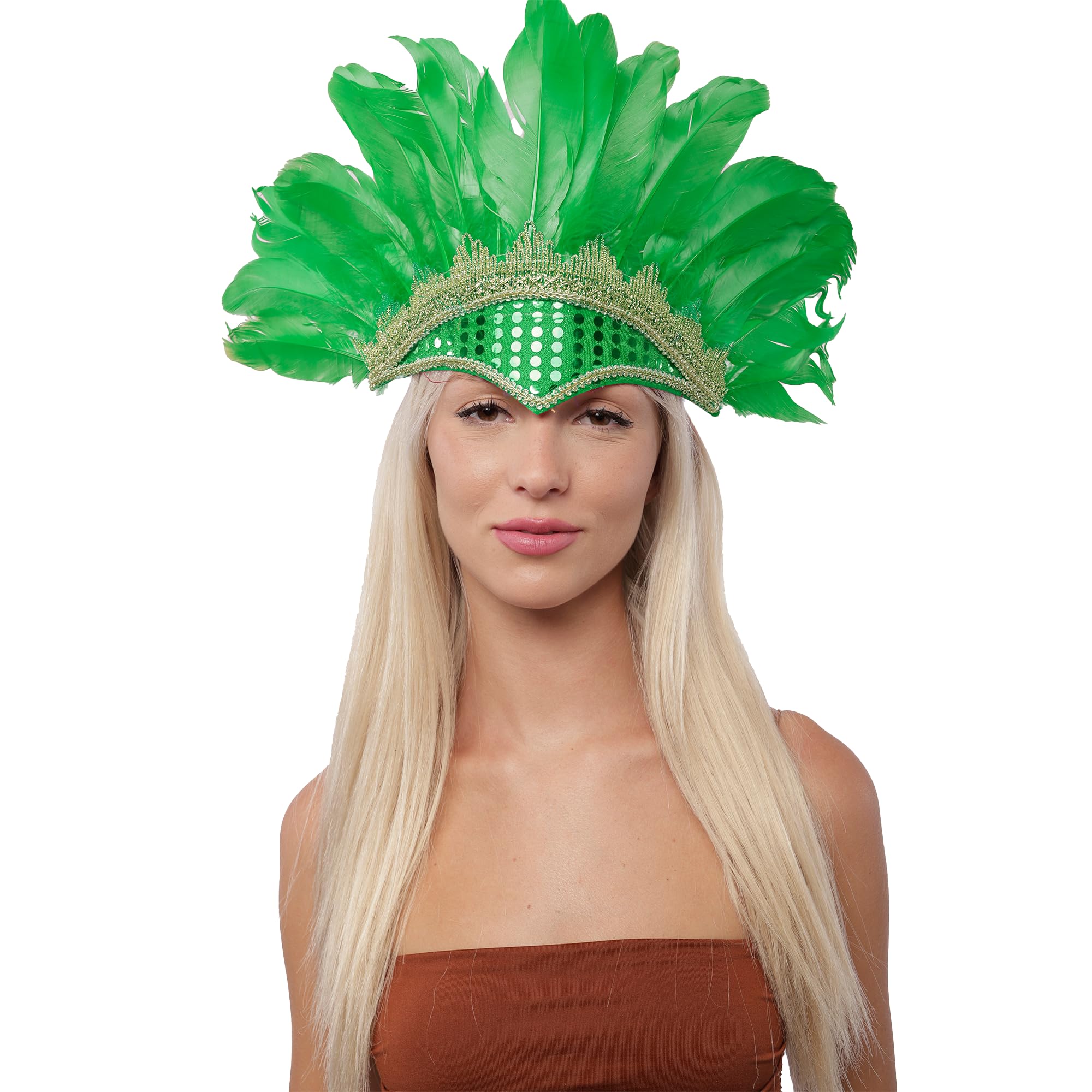 Feather Headband for Carnival Peacock Costume Brazilian Venetian Eye Mask with Feathers Indian for Party Costume Green