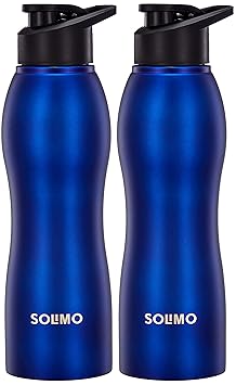 Amazon Brand - Solimo Stainless Steel Sipper Water Bottles | Set of 2 | Spill-Proof | Freezer and Dishwasher Safe | 1 L | Blue - image, photos