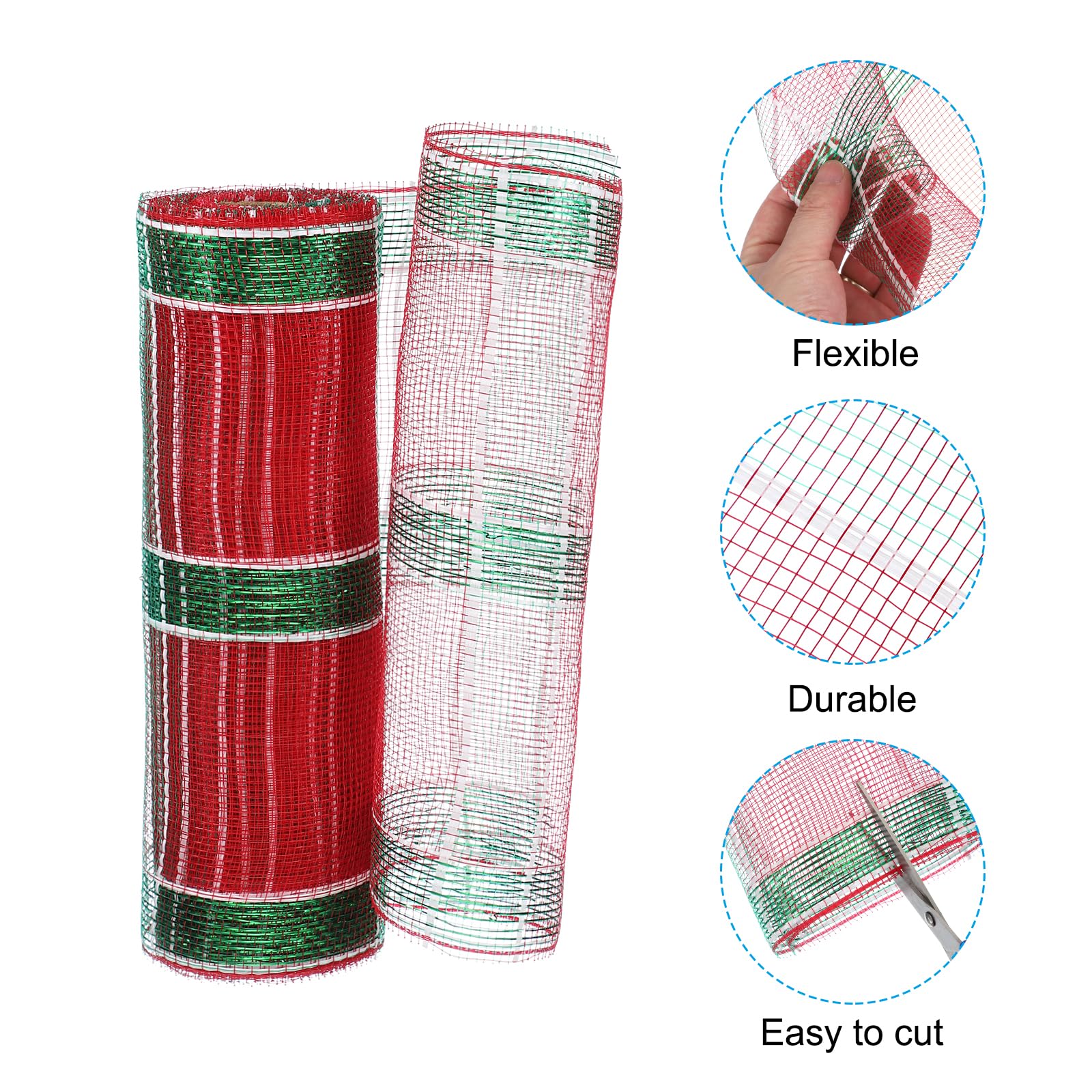 PATIKIL Decorative Mesh Ribbon, 10 Inch x 10 Yard Mesh Ribbon Roll Foil Metallic for Christmas Tree Wreath Decoration Red/Green/White - Image 3