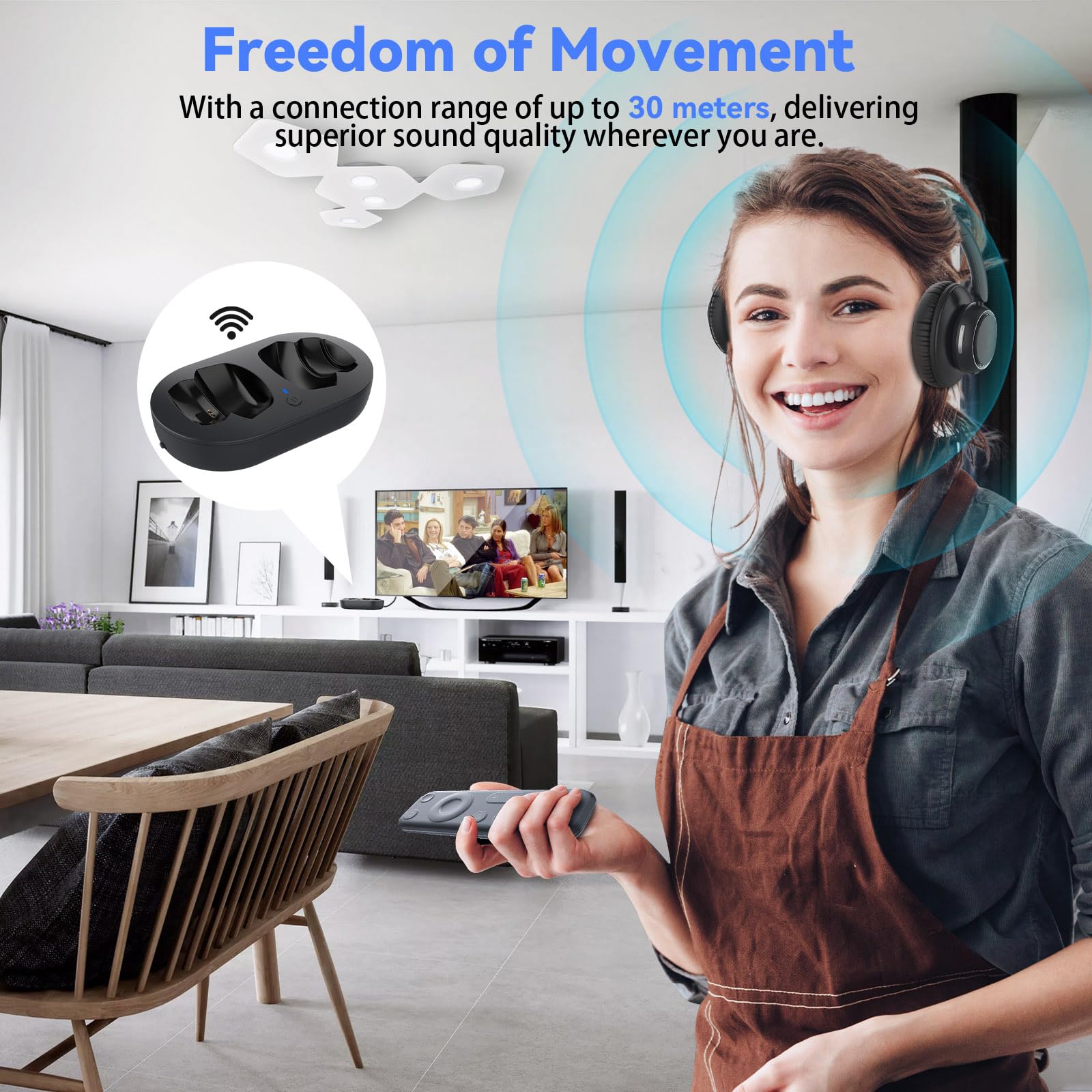 ANSTEN TV Kopfhörer Kabellos Senioren, NEU Funkkopfhörer Kabellos für TV, 35 Hrs Audio Spielzeit, Kabellose Kopfhörer für Fernseher mit Ladestation, Keine Audioverzögerung