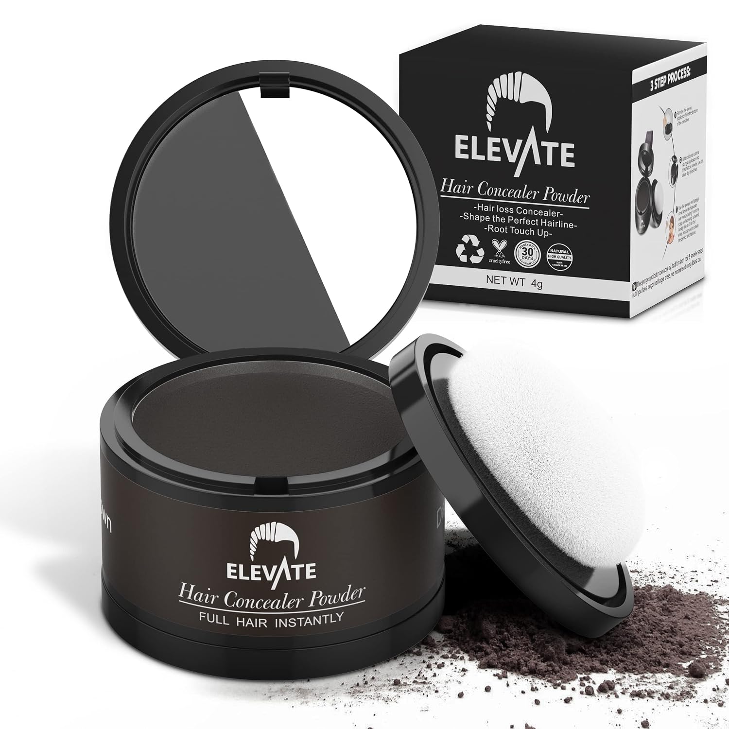 ELEVATE Hairline Powder Instantly Conceals Hair Loss for Thinning Areas – Root Touch Up Hair Powder – Hair Fibers for Thinning Hair – Root Cover Up & Stain-Proof - Instant Gray Coverage Men and Women (Dark Brown)