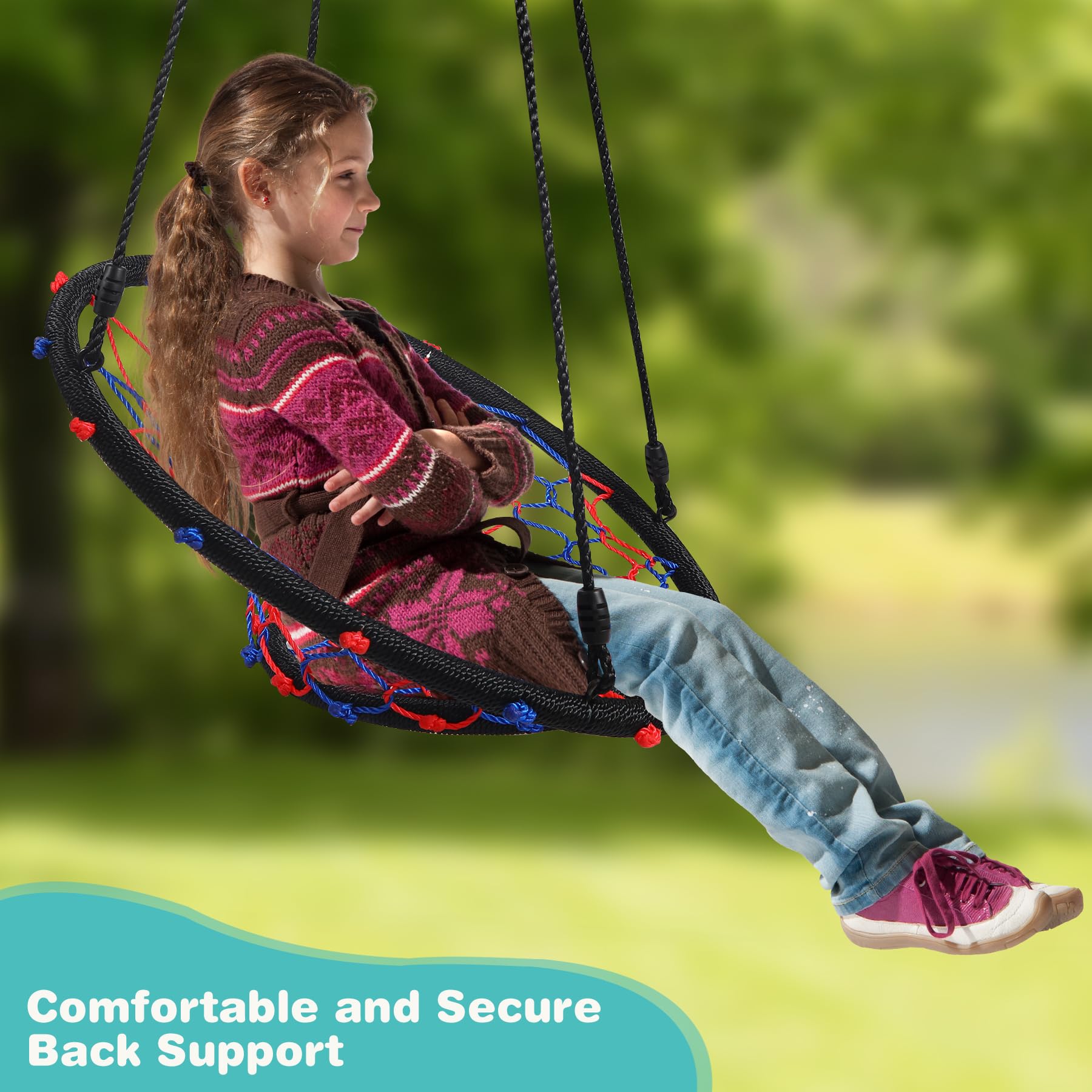 RedSwing Web Swing with Back for Kids, Outdoor Rope Web Swing for Tree, Safe Durable with Hanging Straps for Playground Backyard, Black - Image 5