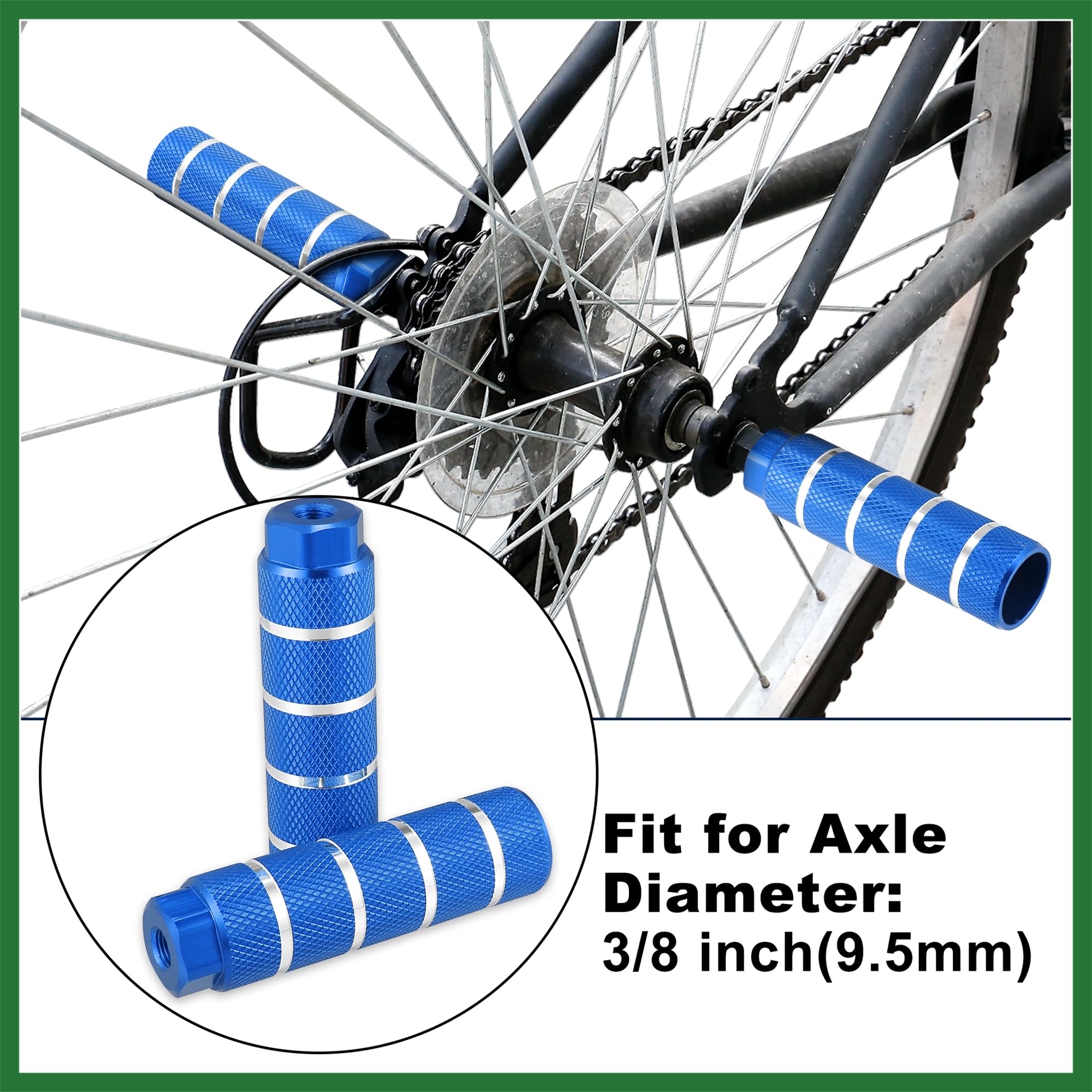 Motoforti 4pcs Aluminum Alloy Rear Foot Pegs Footrests Universal Blue for BMX MTB Bike Bicycle Fit 3/8 Inch Axles Long-lasting