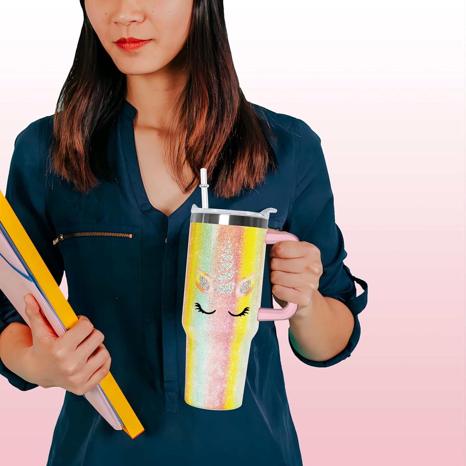 40 Oz Unicorn Tumbler With Handle 40oz Unicorn Theme Tumbler With Lid Straw Double Insulated Travel Coffee Cup Gifts - Image 3