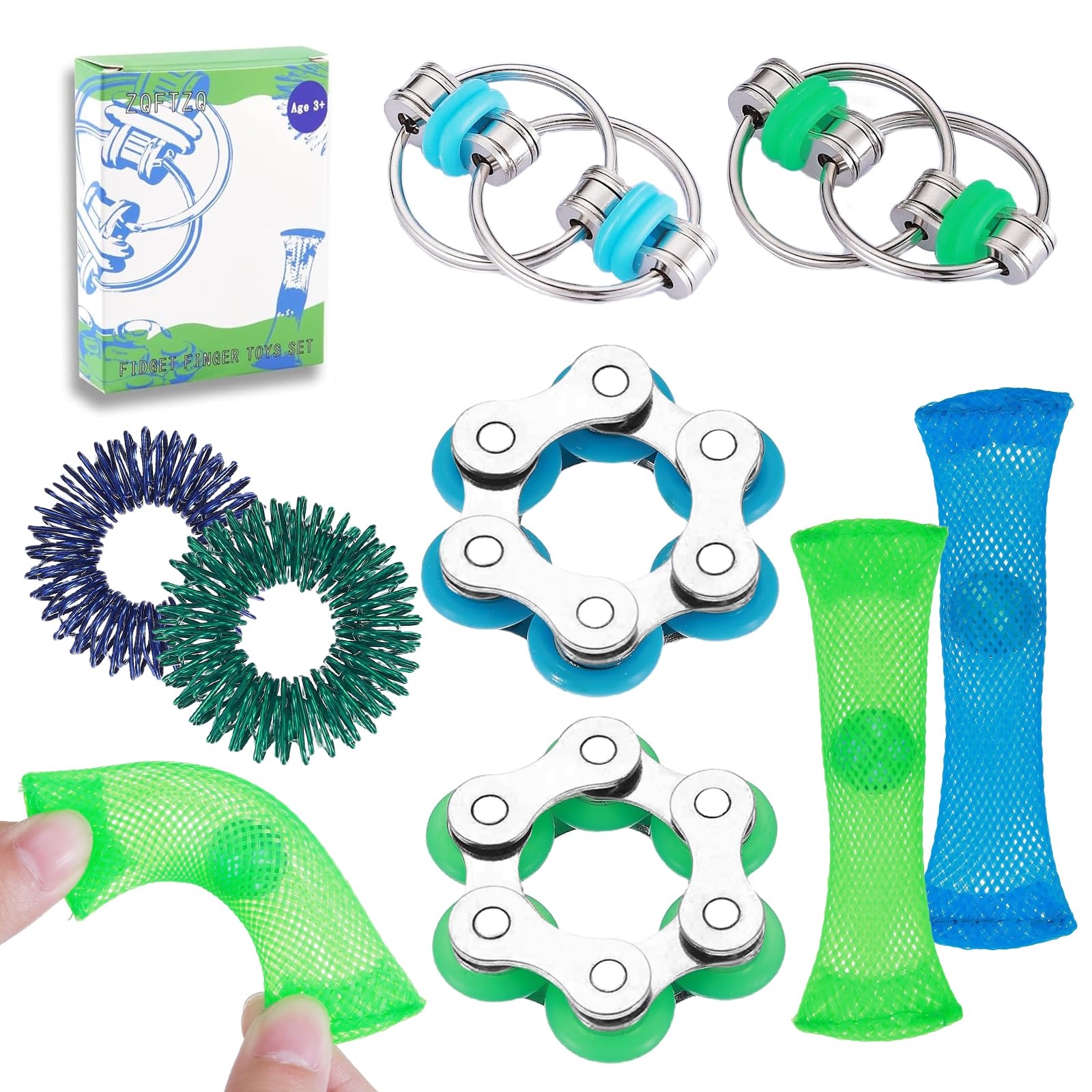 8 Pcs Hand Fidget Toys for Adults Roller Bike Chain Figette Spinners Flippy Chain Mesh Marble and Spiky Sensory Rings Desk Silent Figits Toys for Teens Anxiety and Stress Relief Easter Toys
