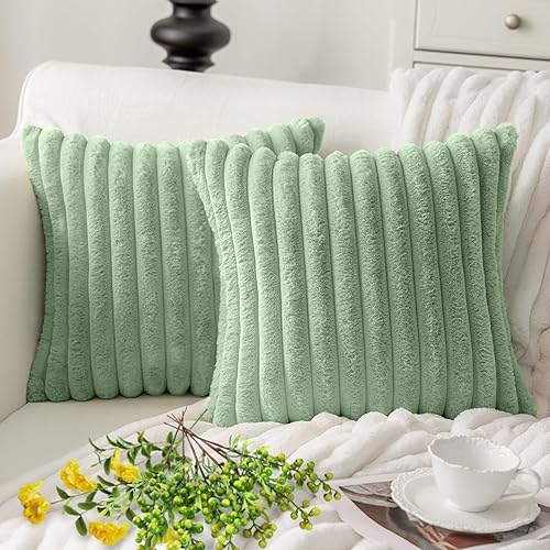 MOSAYT Spring Faux Fur Throw Pillow Covers 18x18 Inch Set