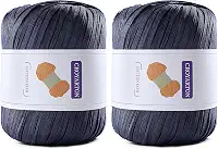 Pacote com 2 fios de ráfia para crochê, fio de algodão macio para crochê, bolsa de praia de verão, 228 jardas/fio de papel de fita de 100 g para iniciantes, bolsa de tricô manual DIY (azul tibetano)