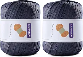 Pacote com 2 fios de ráfia para crochê, fio de algodão macio para crochê, bolsa de praia de verão, 228 jardas/fio de papel de fita de 100 g para iniciantes, bolsa de tricô manual DIY (azul tibetano)