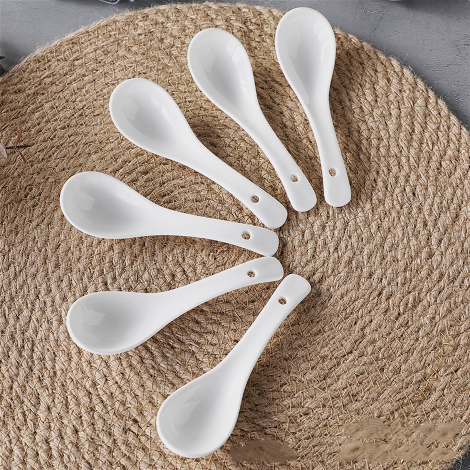 Set di 10 cucchiai da zuppa in Ceramica, asiatici, Cinesi, for wonton, Giapponesi, for soba, Riso, cucchiaino for Ramen, Cucchiaio for Gelato Bianco