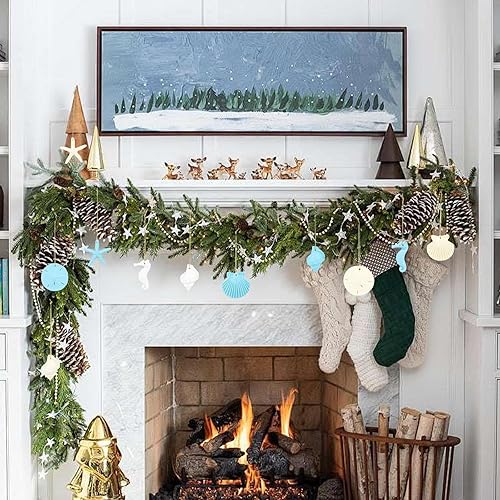 Miniatura 4 de 30 piezas de adornos de estrella de mar de resina, caballito de mar, erizo de mar, concha y conchas marinas con cuerda para árbol de Navidad,