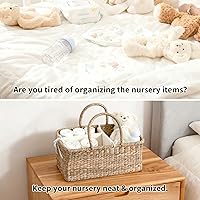 Vista 2 de Organizador de pañales de mimbre para bebé, cesta tejida de hierba marina con asas, cesta de pañales con divisores (rectangular)