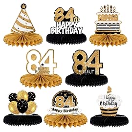 LINGTEER Happy 84th Birthday Table Honeycomb Centerpieces Cheers to 84th Birthday 84 Years Old Party Table Decorations Gift Sign.
