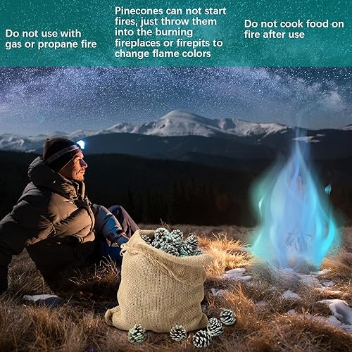 Miniatura 6 de Shappy 170 piñas de pino que cambian de color de llama, piñas para chimenea con llama de color verde y azul, piñas para vacaciones, chimenea,