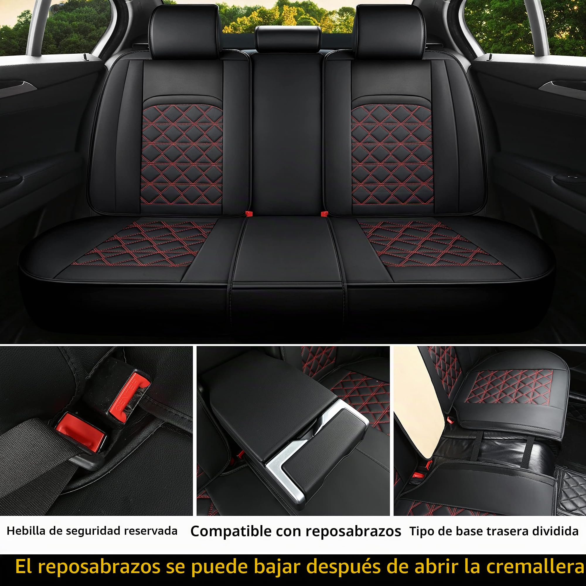 Coprisedili Auto In Pelle Set Completo, Coprisedili Auto In Pelle Universale, Protezione Sedili Auto Compatibile Con Airbag, Suv (Set Di 5 Pezzi) (Nero, Set Completo)