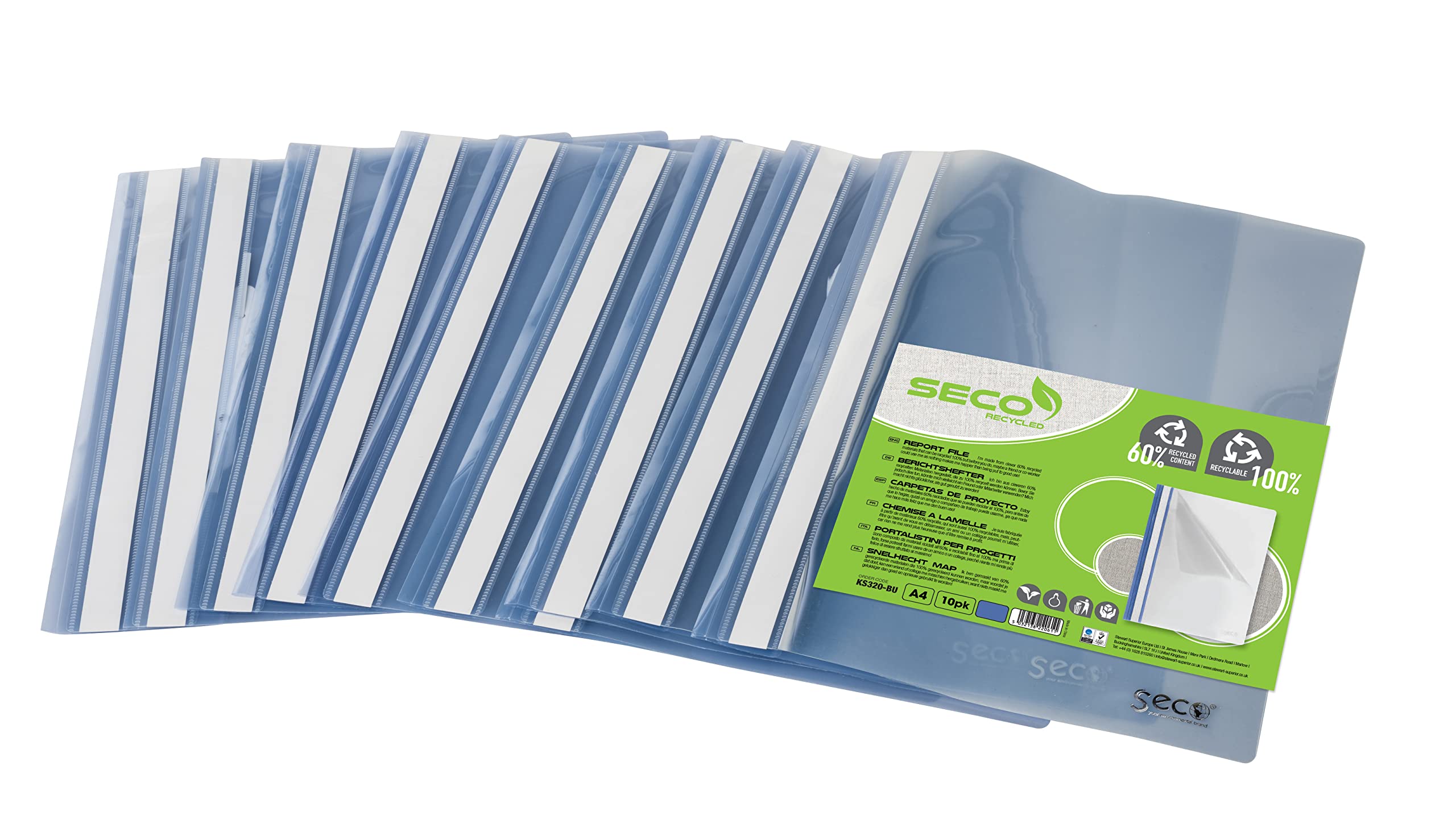 Seco Recyclable and Biodegradable Project Files. Clear Front. Opaque Black Back. Pack 10, Blue