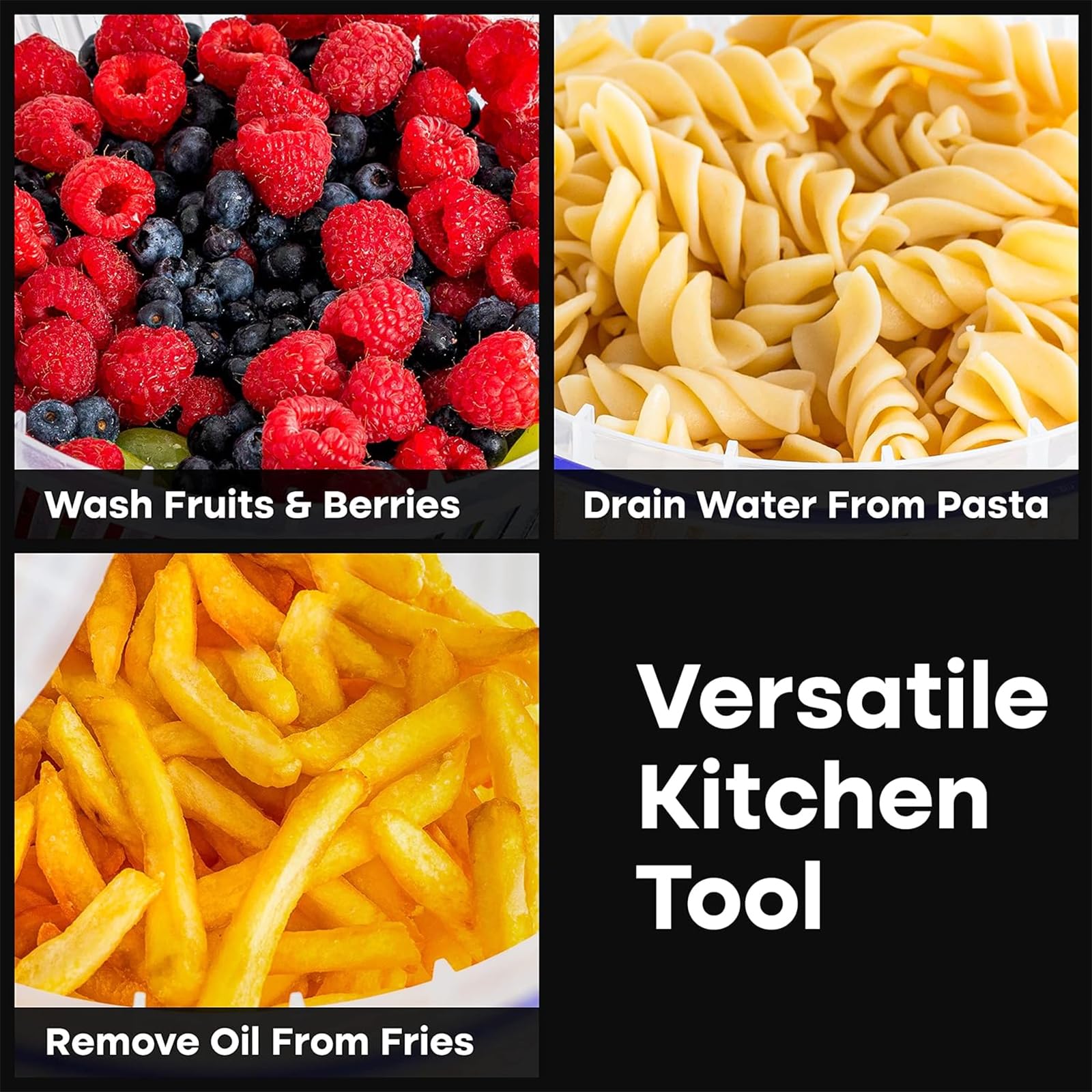 ERICAT Centrifuga per Frutta, Centrifuga per Insalata Manuale con Impugnatura Antiscivolo, Grande capacità da 3 Litri E Buon Design a Doppio Strato, Facile da Pulire, per Frutta E Verdura Fresca