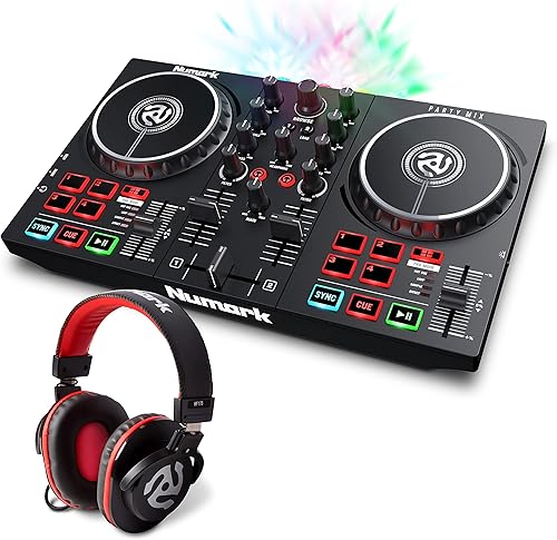 Miniatura 8 de Numark Party Mix II - Controlador de DJ con luces de fiesta juego de DJ con 2 cubiertas mezclador de DJ interfaz de audio y conectividad USB  Serato