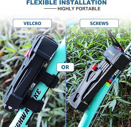 Miniatura 7 de Cerradura plegable compacta para bicicleta, cerradura de bicicleta resistente con 3 llaves y soporte, cerraduras de cadena plegables ligeras para