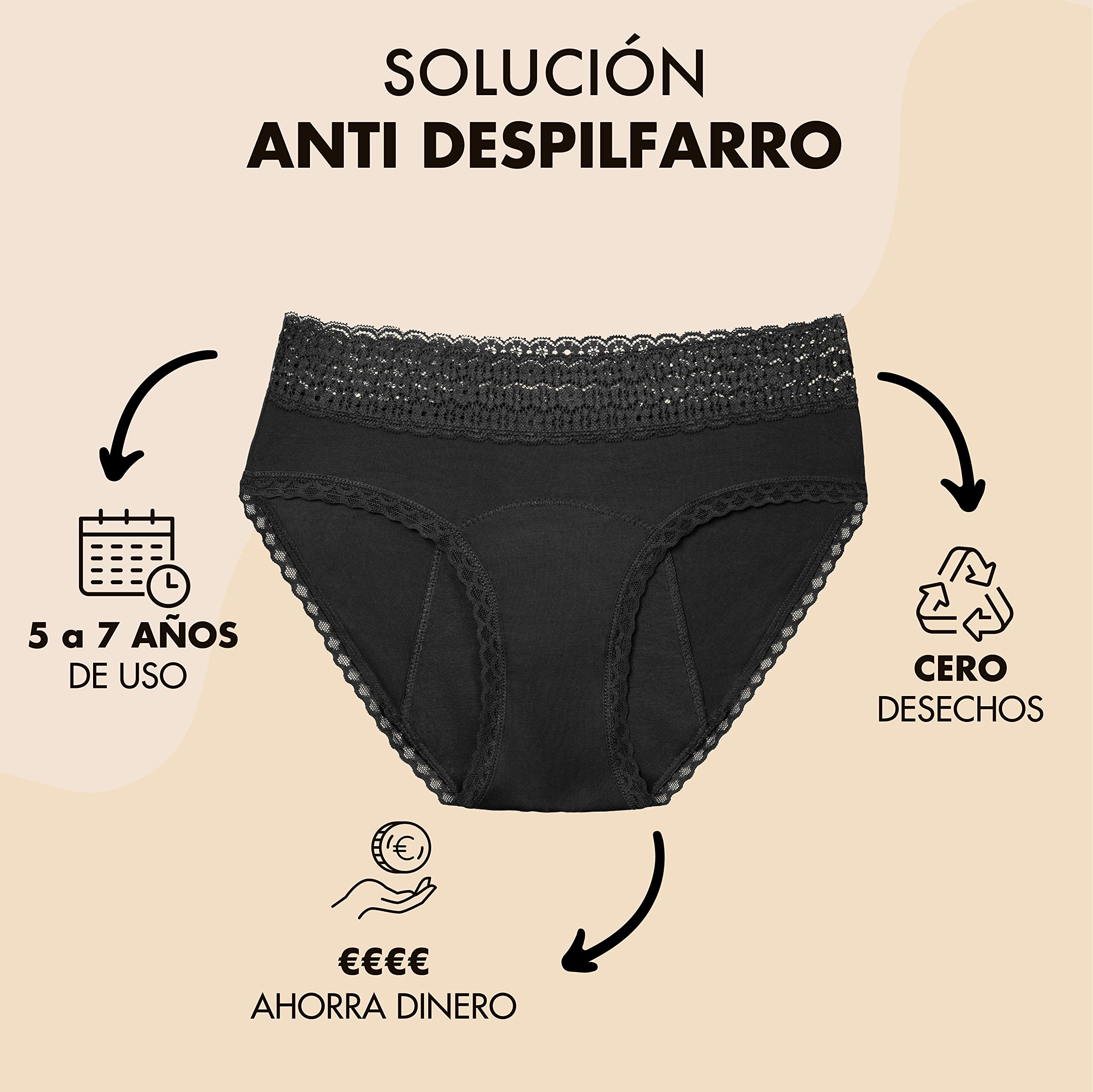 Set 3 Bragas Menstruales Algodón Ecológico Orgánico 4 Capas Absorbentes y Anti-Pérdidas - Protección higiénica Braguitas Menstruales Mujer Lavables (M)