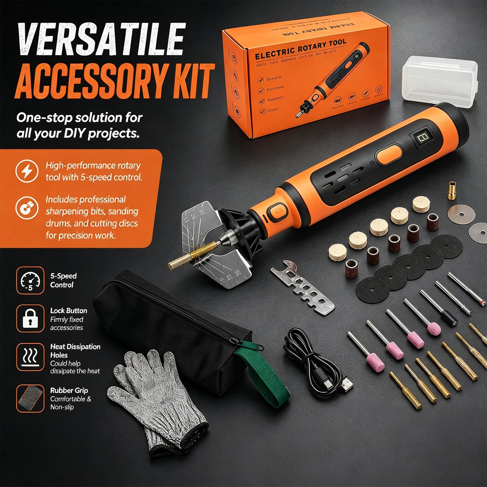STKR Sharpene - Kit per affilare motosega elettrica con 7 punte diamantate rivestite in titanio, chiave inglese ed eBook, borsa per la conservazione e guanti di sicurezza, ottima idea regalo