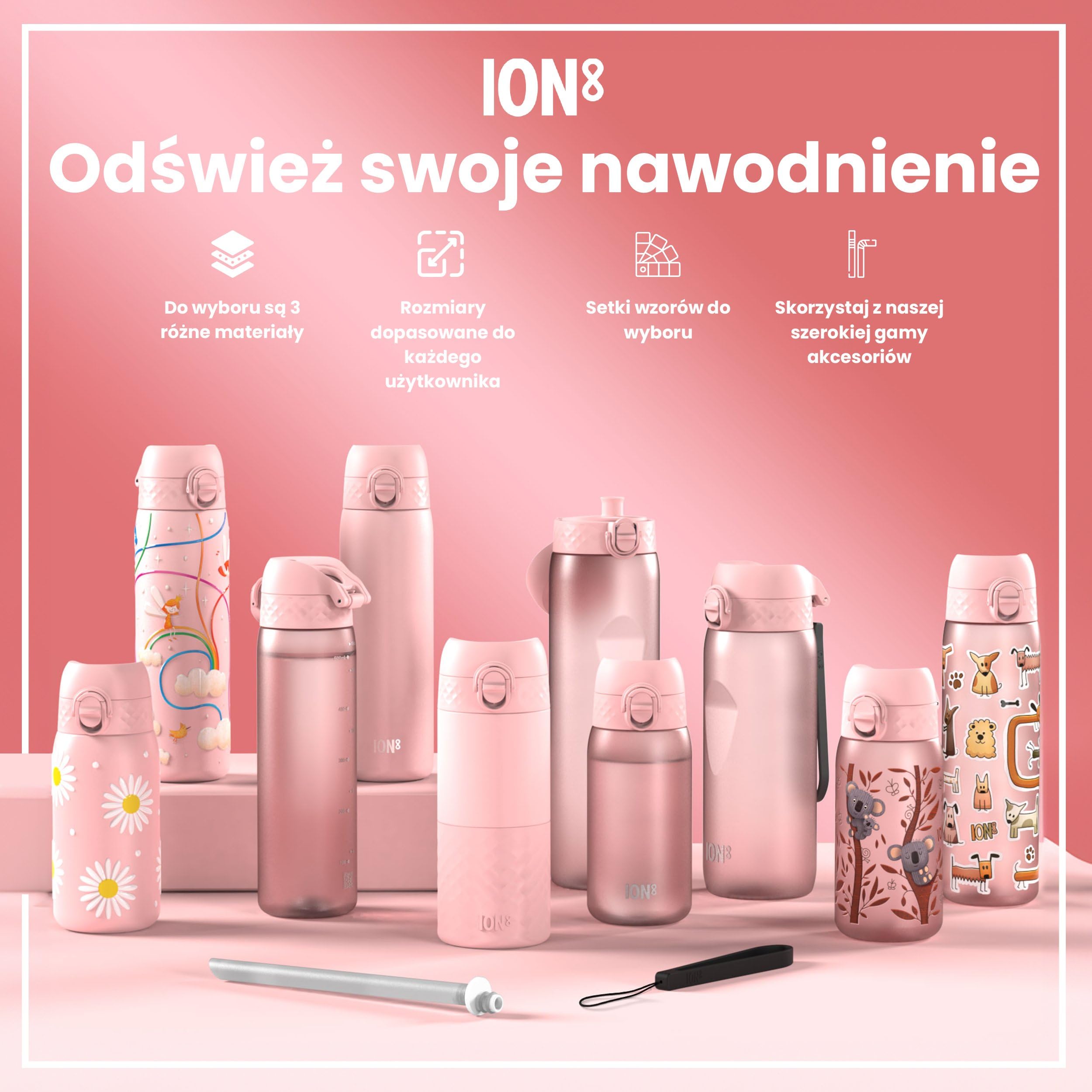 ION8 Butelka dla Dzieci, 350 ml/12 oz, Szczelna, Łatwa do Otwarcia, Bezpieczny Zamek, Można Myć w Zmywarce, Bez BPA, Uchwyt do Przenoszenia, Łatwa do Czyszczenia, Bezwonny, Stokrotki