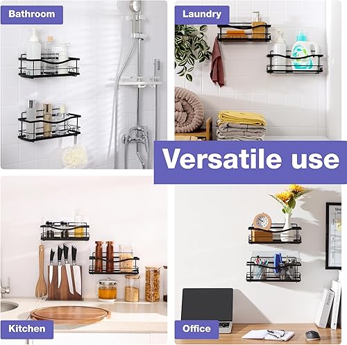 Miniatura 32 de KINCMAX Carritos de ducha de hierro, estantes de baño autoadhesivos para duchas, organizador de pared, estante para champú, estante para despegar