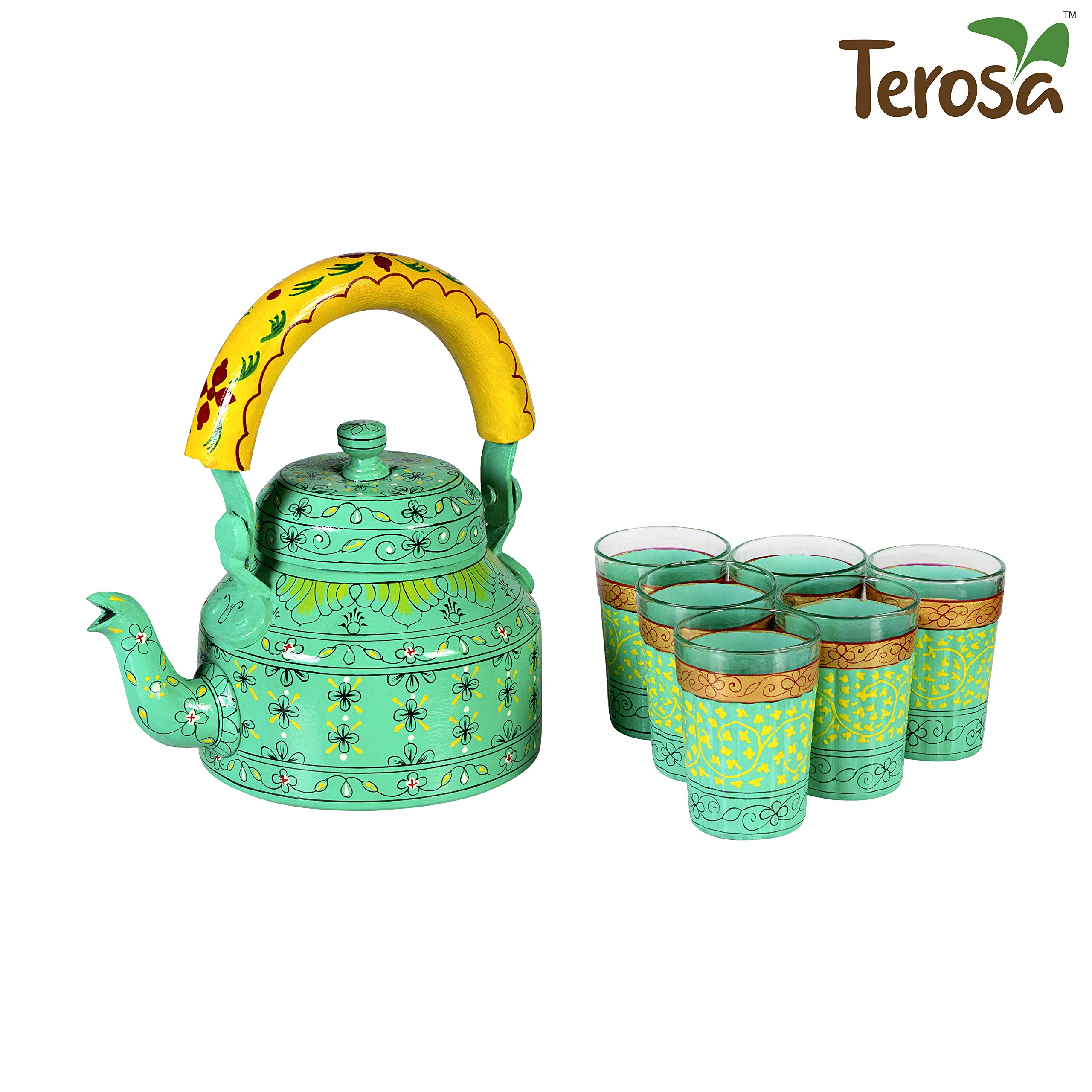 Terosa Serene Kettle Set II with 6 Glasses & Holder Handicraft Decorative Tea Coffee Set 1