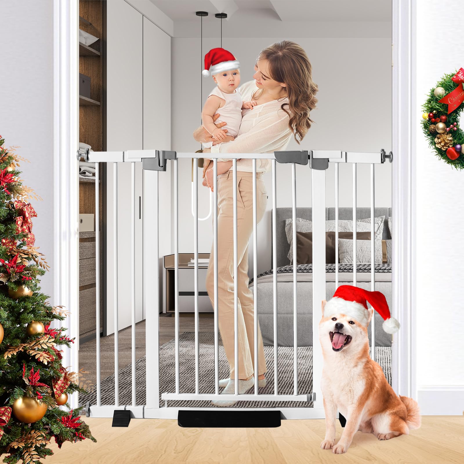 Rgqphantom 41" Tall Safety Pet Gate,Adjustable 29.92"-49.21" Wide,No Drilling Pressure Mount Kit,Auto Close Cat Gate Suitable for Stairs,Doorways,